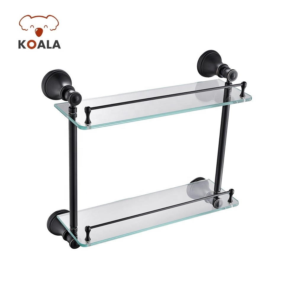 Double Tier Corner Stainless Steel Aluminium Glass Shelf for Bathroom