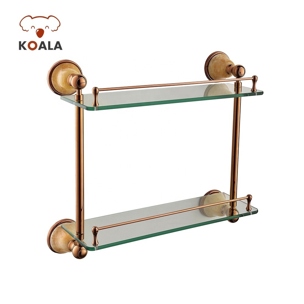 Double Tier Corner Stainless Steel Aluminium Glass Shelf for Bathroom