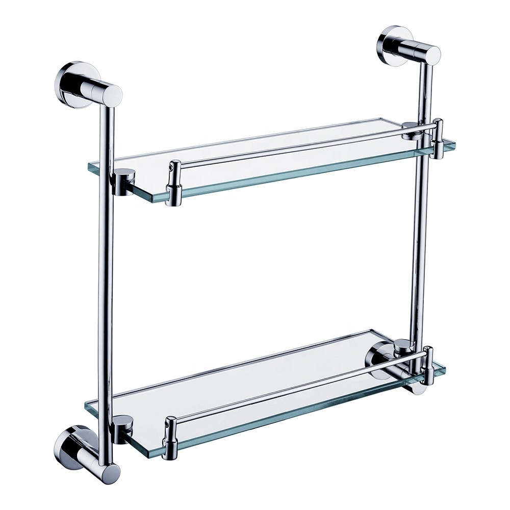 Double Tier Corner Stainless Steel Aluminium Glass Shelf for Bathroom