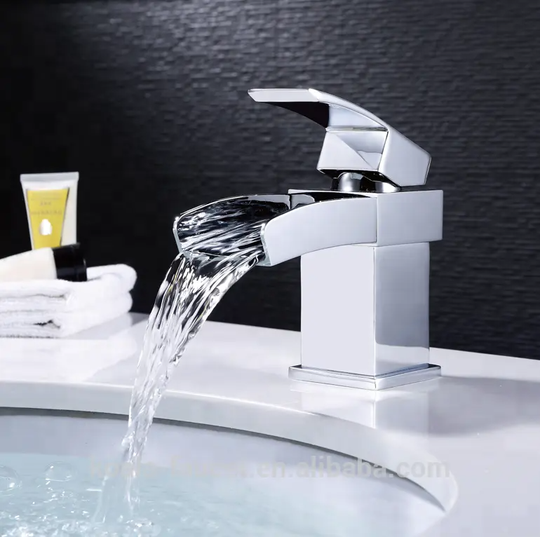 USA Single Lever Bath Vessel Faucet Waterfall, Black Hot and Cold Bathroom Sink Faucet Waterfall with LED Light