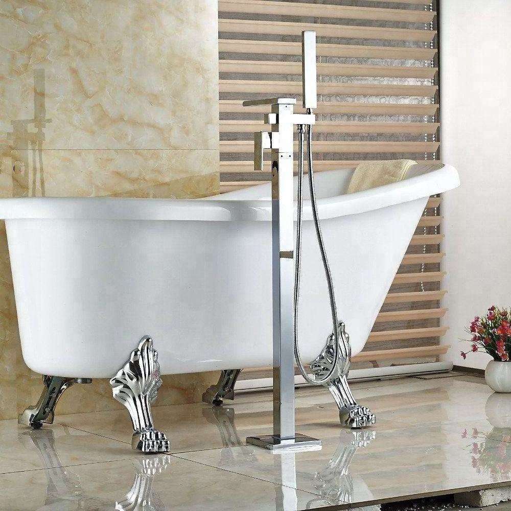 UPC Brass Square Cascade Flow American Bathroom Freestanding Floor Mounted Clawfoot Bathtub Faucet