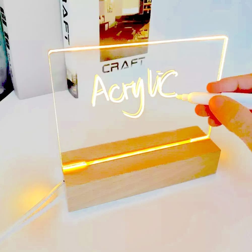 DIY 3D Led Night Light Erasable Clear Blank Acrylic Board with Wood Stand Holder Wooden Lamp Base Night Light