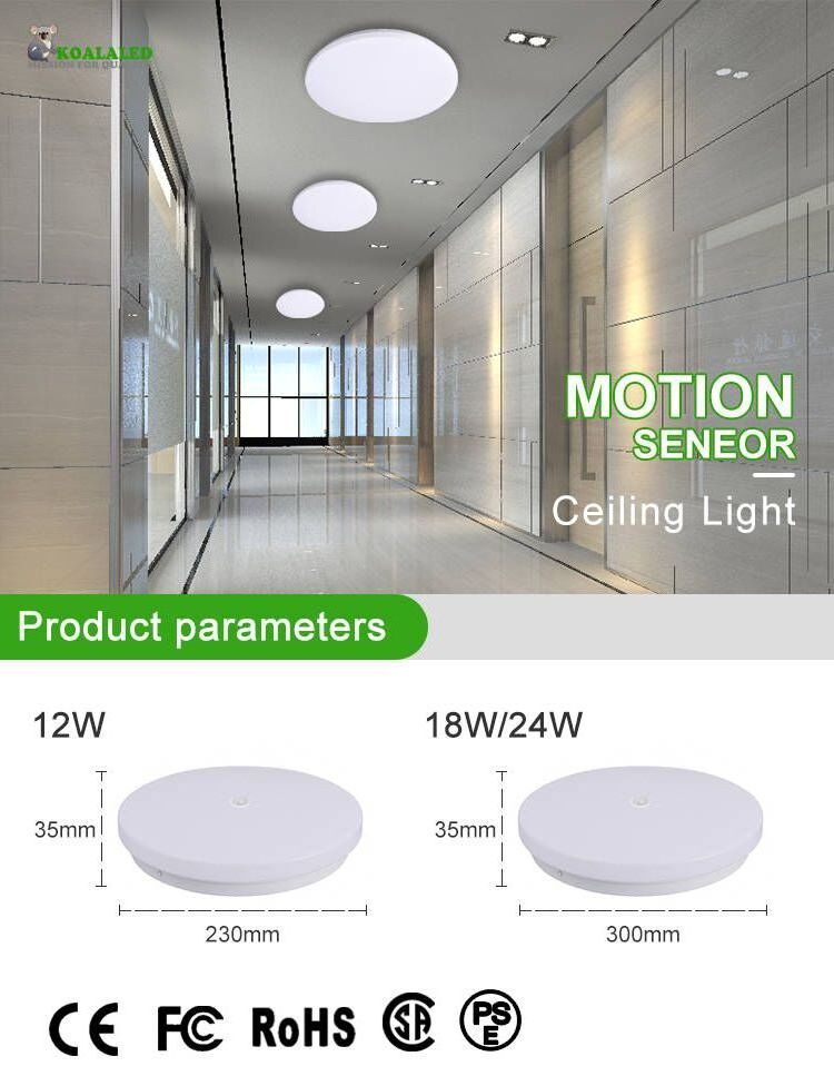 Toppo Hot Tricolor Ip65 White Led Bulkhead Emergency Function Wall Cristal Motion Sensor Ceiling Light