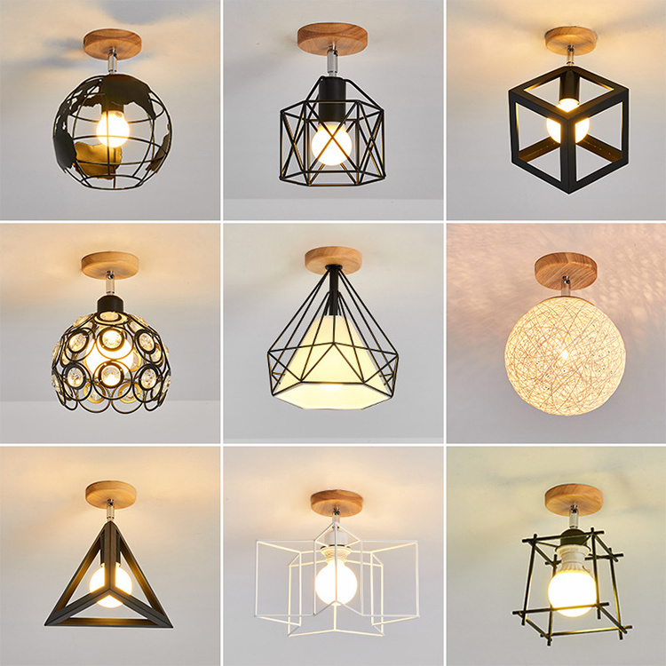 Rural Retro Nordic Hanging Lamp Geometric Antique E27 Light Holder Chandeliers Ceiling Lights Iron Cage Pendant Light