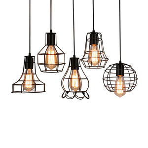 Rural Retro Nordic Hanging Lamp Geometric Antique E27 Light Holder Chandeliers Ceiling Lights Iron Cage Pendant Light