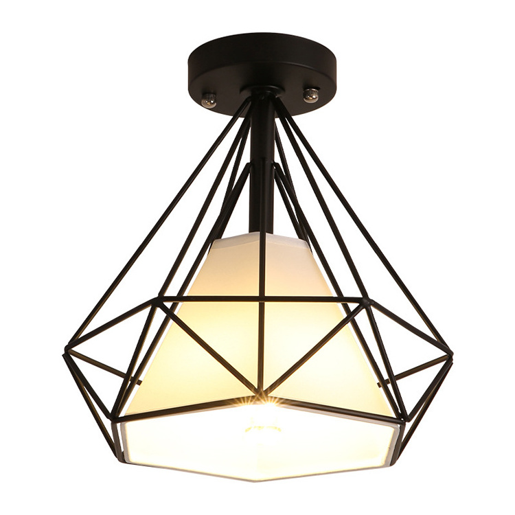 Rural Retro Nordic Hanging Lamp Geometric Antique E27 Light Holder Chandeliers Ceiling Lights Iron Cage Pendant Light