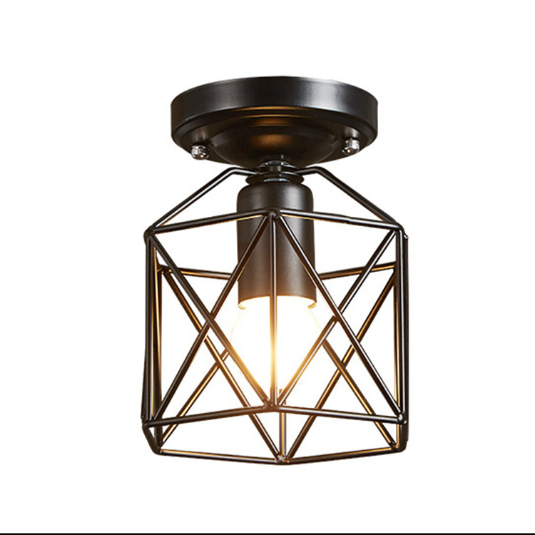 Rural Retro Nordic Hanging Lamp Geometric Antique E27 Light Holder Chandeliers Ceiling Lights Iron Cage Pendant Light