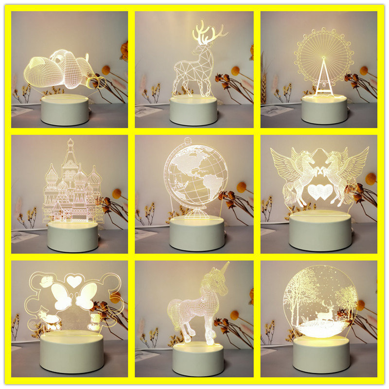 Diy Custom Base Usb Kids Holiday Gift Light Home Decoration 3D Led Illusion Table Led Lamp 3d Acrylic Night Light