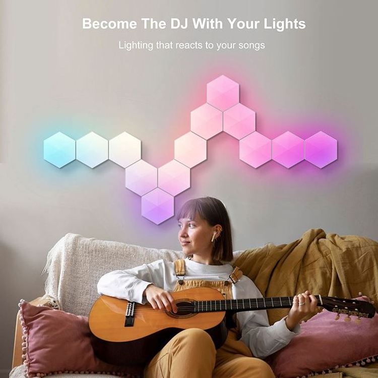 Bluetooth Smart Hexagonal Wall Panels RGB Hexagon Wall Lights With Remote LED Colorful Quantum Light