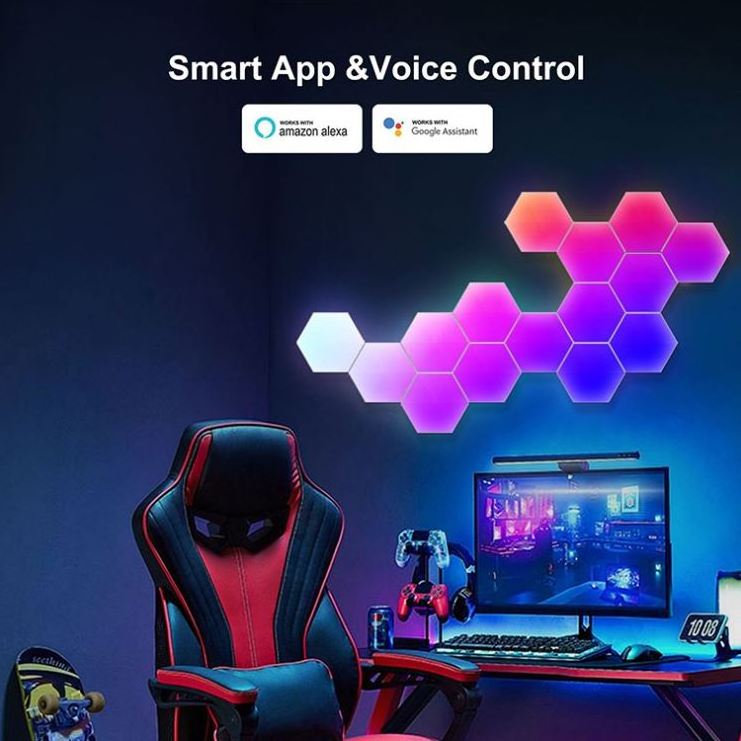 Bluetooth Smart Hexagonal Wall Panels RGB Hexagon Wall Lights With ...