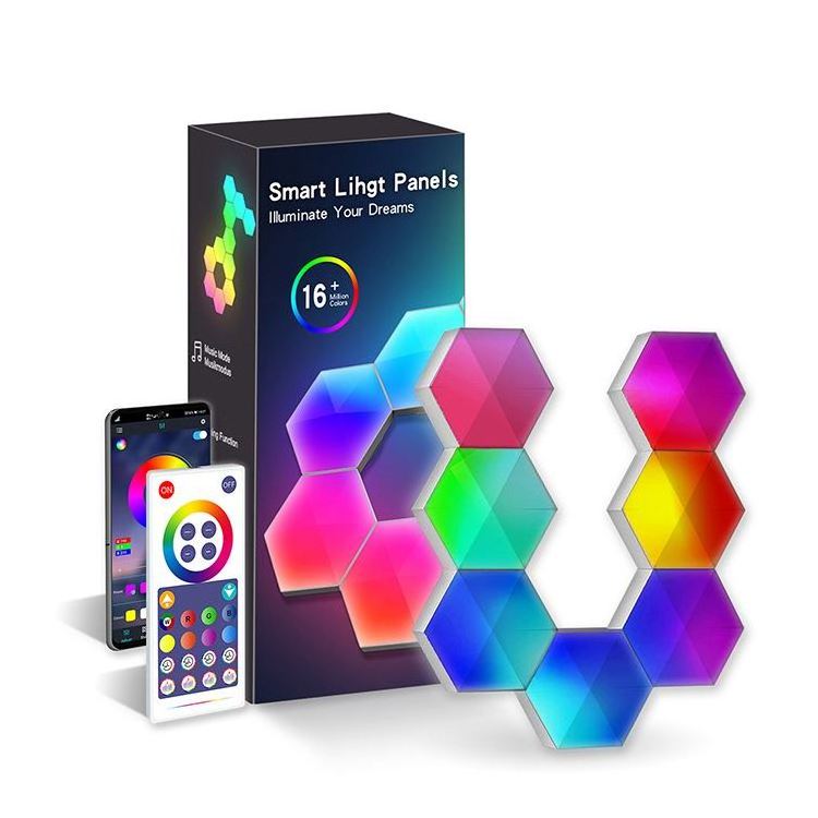 Bluetooth Smart Hexagonal Wall Panels RGB Hexagon Wall Lights With Remote LED Colorful Quantum Light