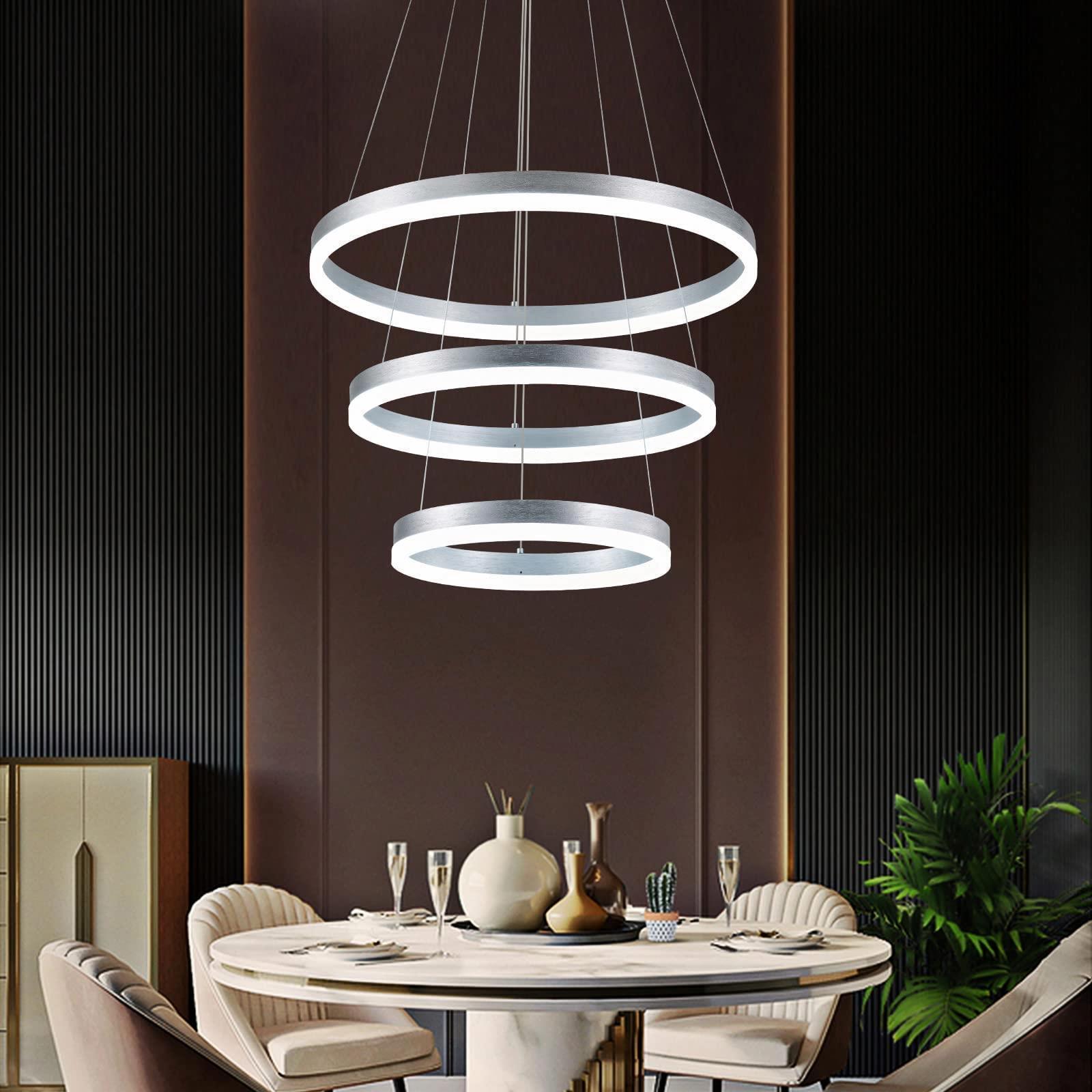 Indoor Modern Hanging LED Pendant Lights Living Room 3 Circle Rings LED Chandeliers