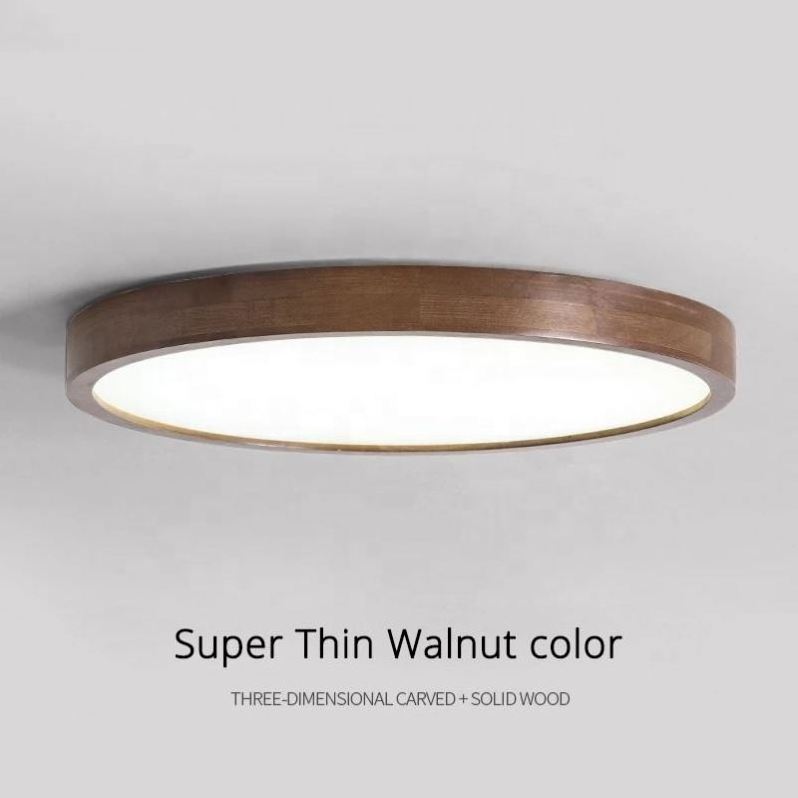 Modern LED Ceiling Lights Wooden Lampshade For Bedroom Round Wooden Ceiling Mounted Acrylic Lighting Fixtures Luminaria Lustr56W