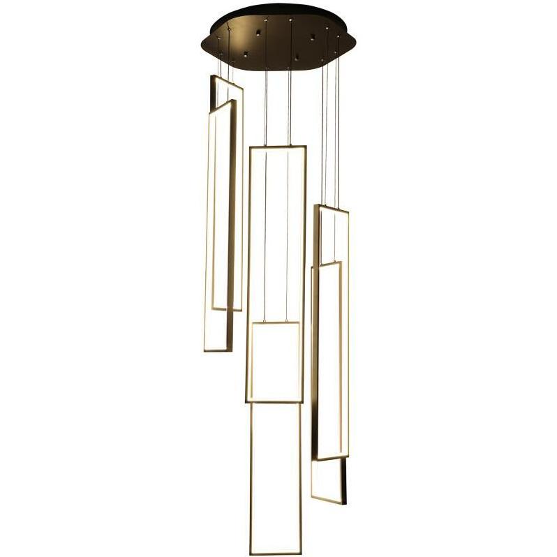 Large Stairs Chandelier High Ceiling Adjustable Black Rectangle Chandelier Lighting Fixture Hanging Modern Pendant Light