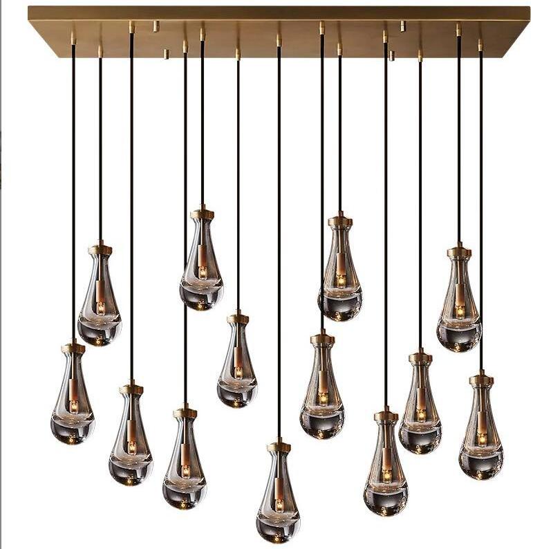 Glass Rain Linear Luxury Nickel Brass Living Room Chandelier Rain Pendant Lighting Ceiling Hanging Raindrop Lights