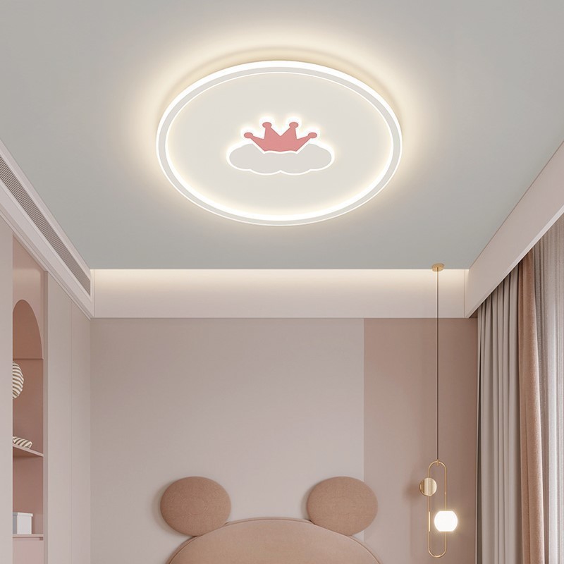 Surface Mounted Round LED Ceiling Lights Crown Pink  Flush Mount for Home Kids Bedroom and Living Room Crown Ceiling Lights