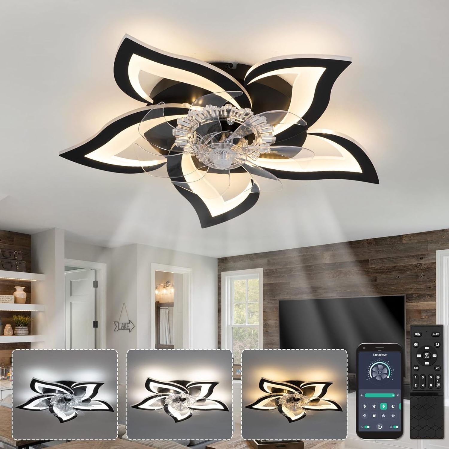 Ceiling Fan with Light Powerful 5 Blade Fan Blades Dc Motor Remote Control Ceiling Fans with LED Lights