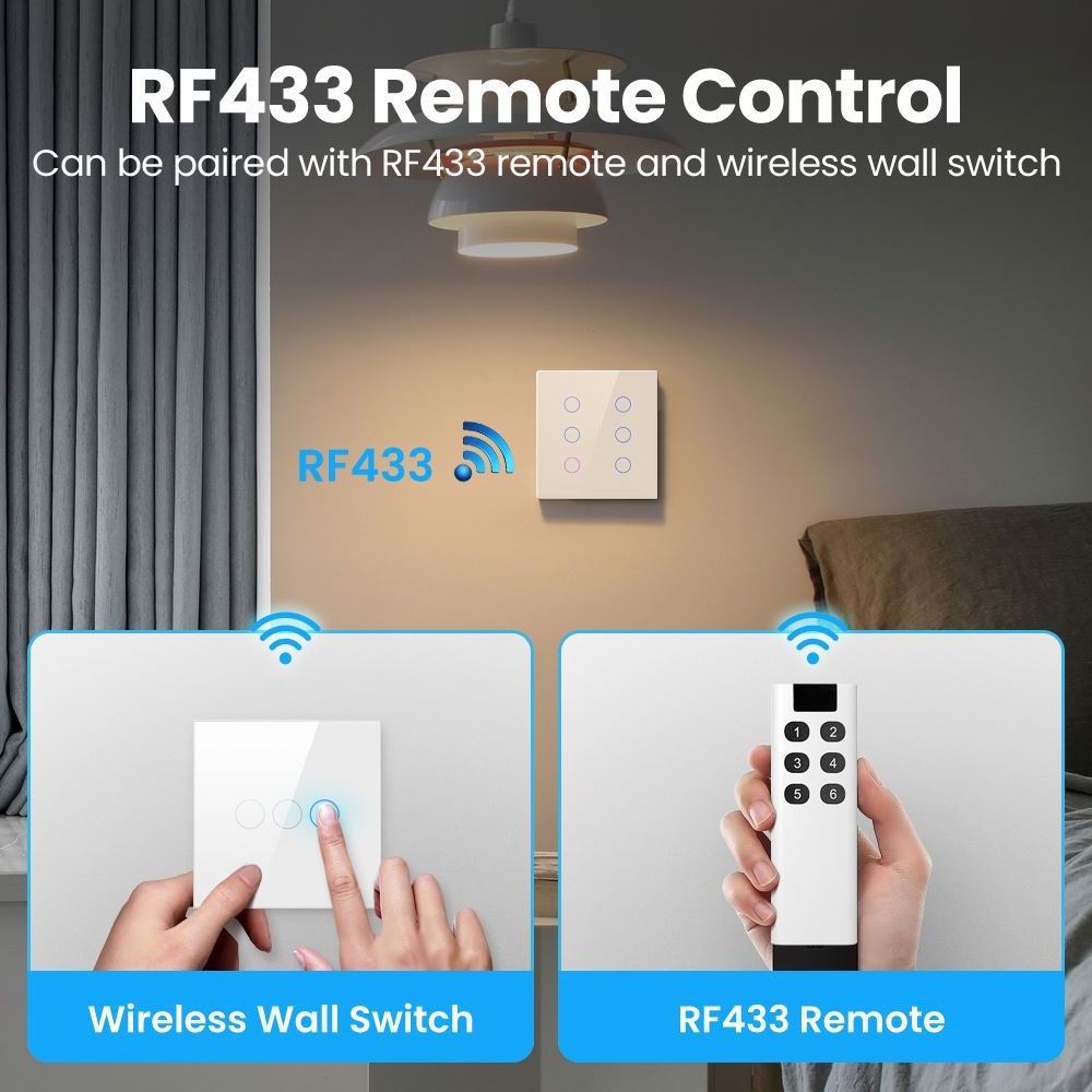 KOALA 4X4 Brazil Tuya Smart Wifi Touch Light Wall Switch 4 / 6 Gang With RF433 APP Remote Alexa Google Home Voice Control