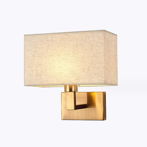 Hotel Guest Room Bedside Light Led Wall Sconce Metal Base Fabric Lampshade Brushed Nickel Brass Led Wall Light Reading Light