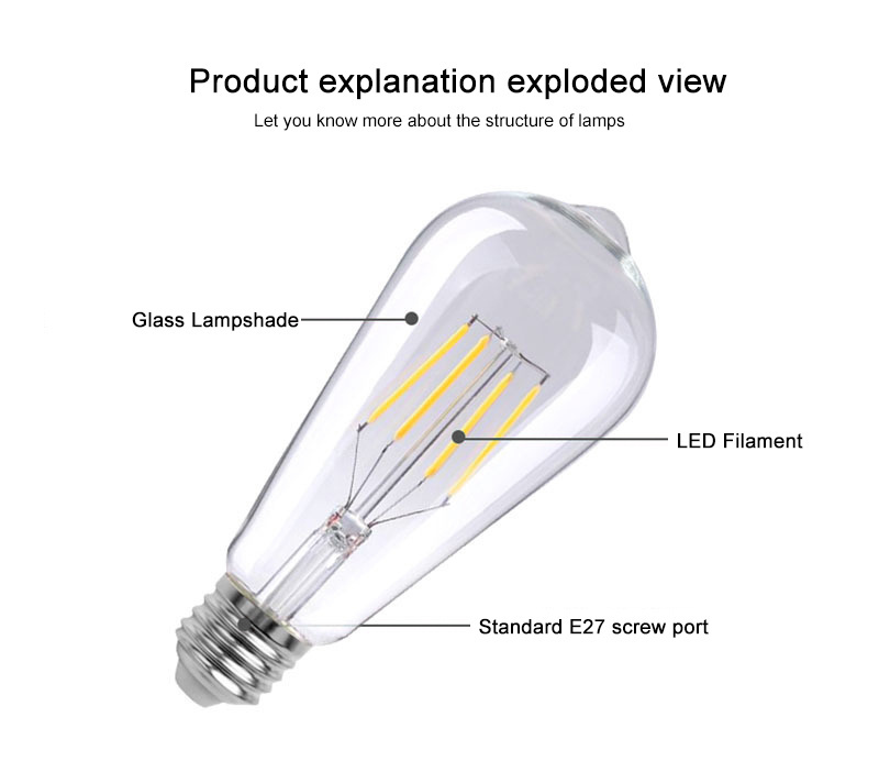 Wholesale Price Retro Bulb 220V ST64 4W E27 Base Led Filament Bulb Light