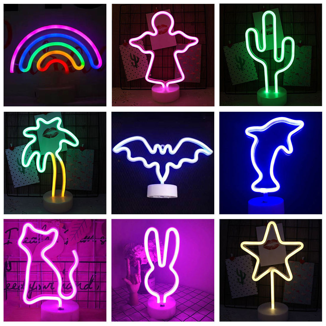 Led Neon Light USB Christmas Tree Decoration Clover Cactus Shape Pink Rainbow Cloud Moon Star UFO Baby Kid Bedroom Led Neon Sign