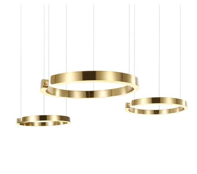 Modern Lighting Circle Design Hotel Aluminum Shiny Gold Black Ceiling Drop Lamp Led Pendant Light Chandeliers