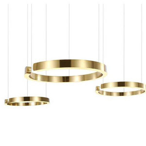 Modern Lighting Circle Design Hotel Aluminum Shiny Gold Black Ceiling Drop Lamp Led Pendant Light Chandeliers