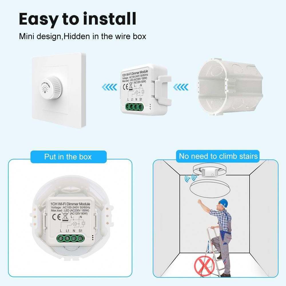 1/2 Gang Tuya Smart Home Wireless Wifi LED Light Wall Dimmer Switch Module 2 Way Control Work With APP Alexa Google Home