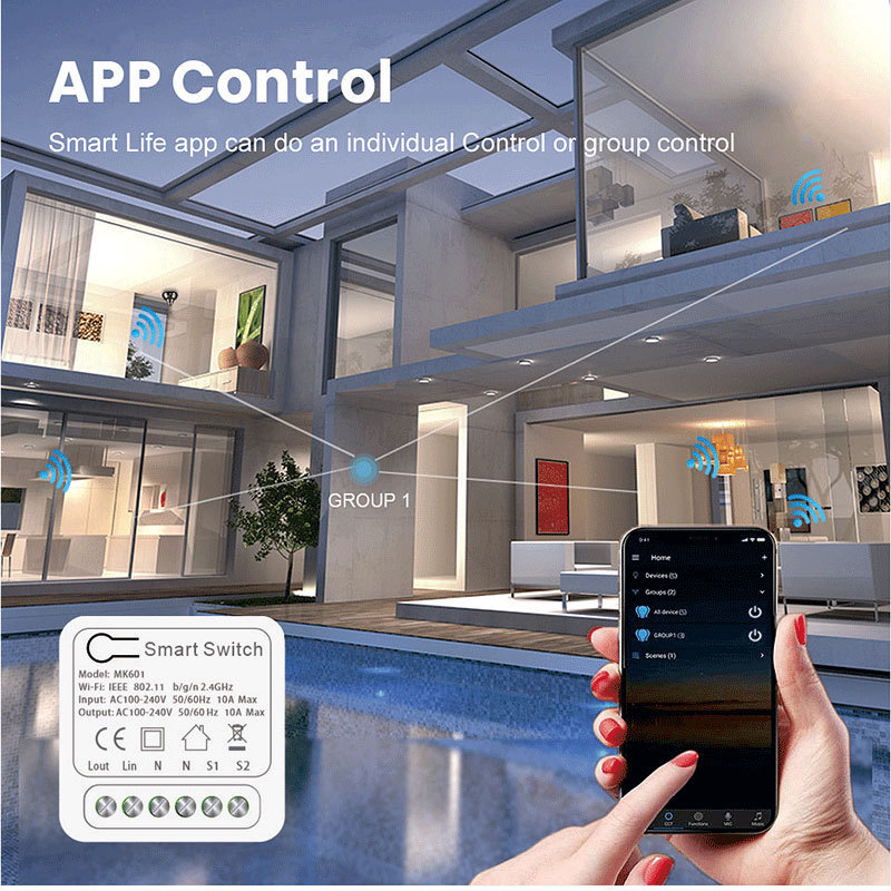 Smart Home Automation 2 Way Control Supports 10A/16A Mini Tuya Smart Wifi Switch Smart DIY Switch