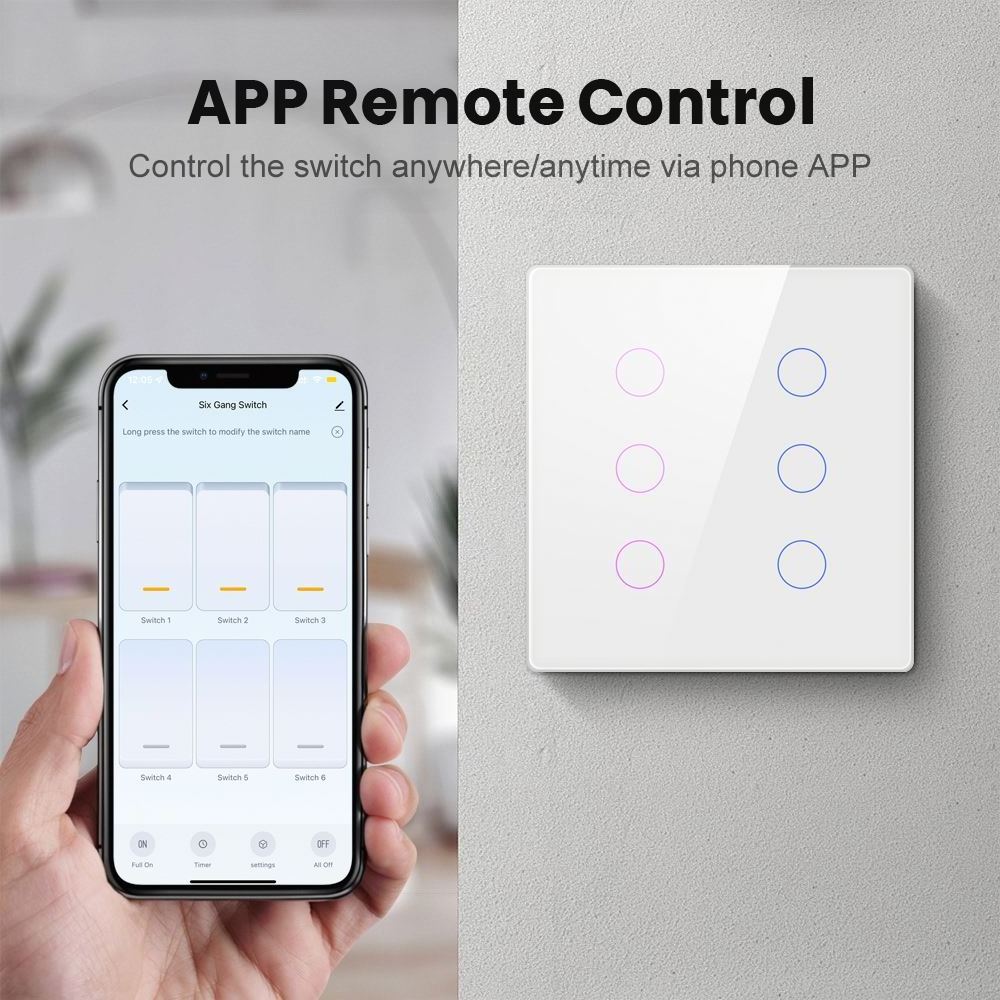 KOALA 4X4 Brazil Tuya Smart Wifi Touch Light Wall Switch 4 / 6 Gang With RF433 APP Remote Alexa Google Home Voice Control