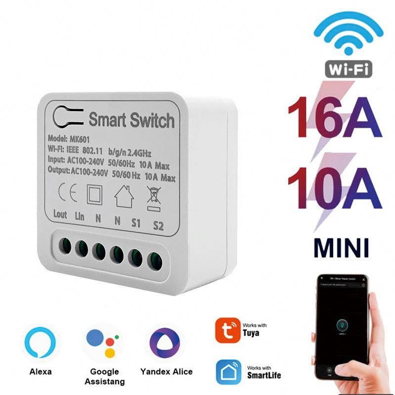 Smart Home Automation 2 Way Control Supports 10A/16A Mini Tuya Smart Wifi Switch Smart DIY Switch