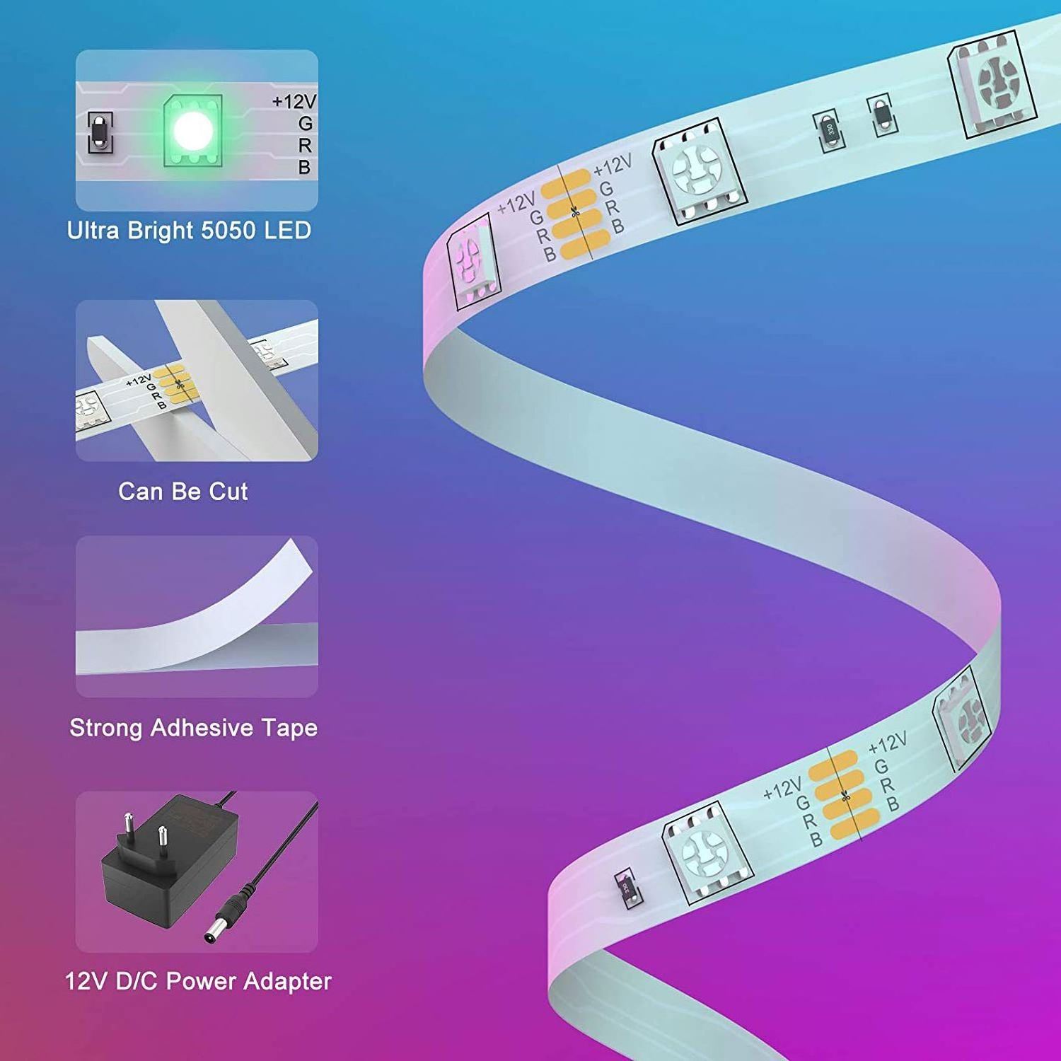 Led Strip Light SMD 5050 RGB Music Strip Light Tuya APP Smart Life Control Hot Soft Strip Light