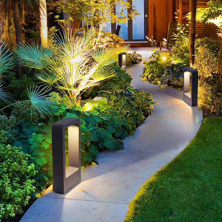 Stand Garden Path Lights Black Aluminum Landscape Lawn Cob Led Bollard Light For Landscape Yard Square Garden Light