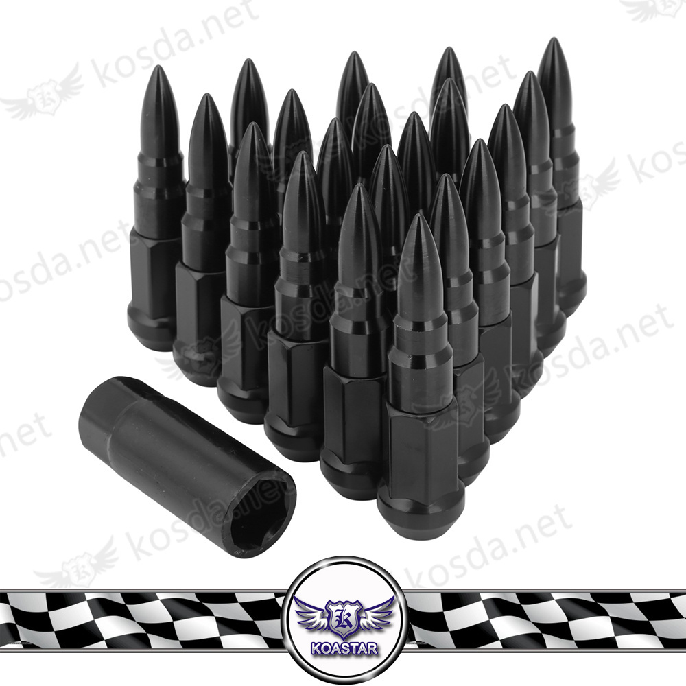 Universal 20 pcs M12x1.5 M12x1.25 Spike Bullet Black Wheels Rims Lug Nuts