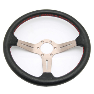 Kyostar Universal Racing Race 350mm Perforated Leather Deep Corn Sports Car Steering Wheel with Black/Titanium Spoke