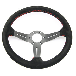 Kyostar Universal Racing Race 350mm Suede Deep Corn Sports Car Steering Wheel with Black/Titanium Spoke