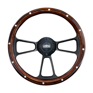 Kyostar Universal 350mm 14" Black Billet Race Game Racing Sports Car Steering Wheel with Aluminum Rivets Real Mahogany Wood Half