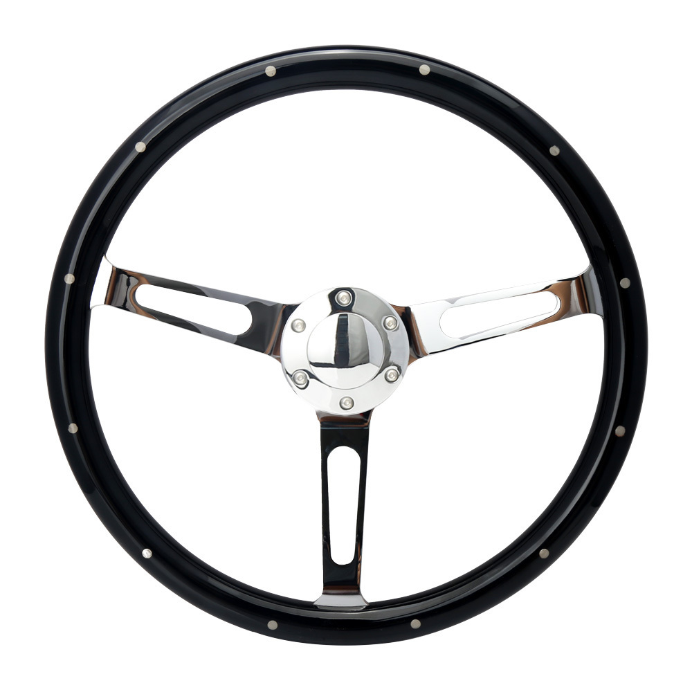 Classic 380mm 15'' Wooden Silver Chrome Spoke Steering Wheel 6-bolt universal Car Grain Steering Wheel