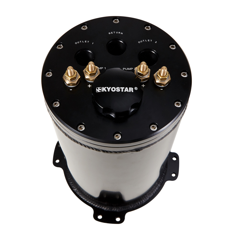 Kyostar custom logo service Aluminum 8AN ORB Ports Fuel Surge Tank 2.8L Twin Pump Dual In Tank