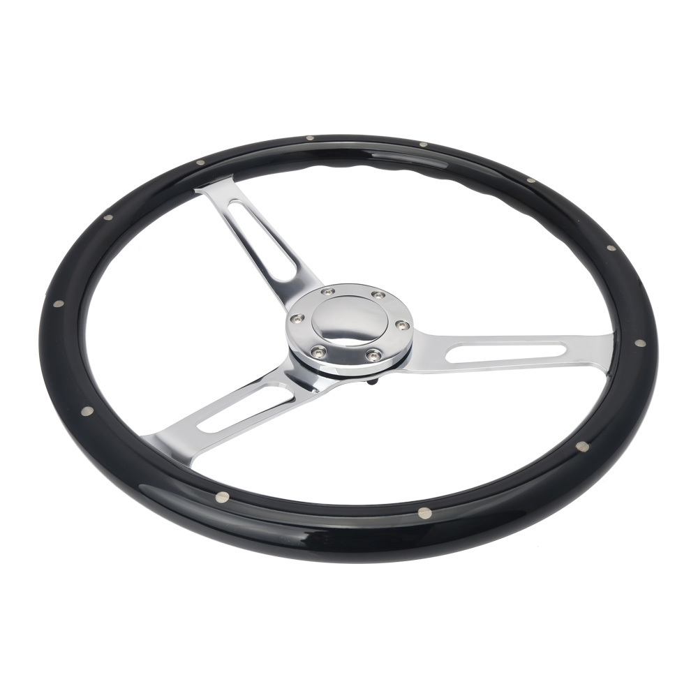 Classic 380mm 15'' Wooden Silver Chrome Spoke Steering Wheel 6-bolt universal Car Grain Steering Wheel