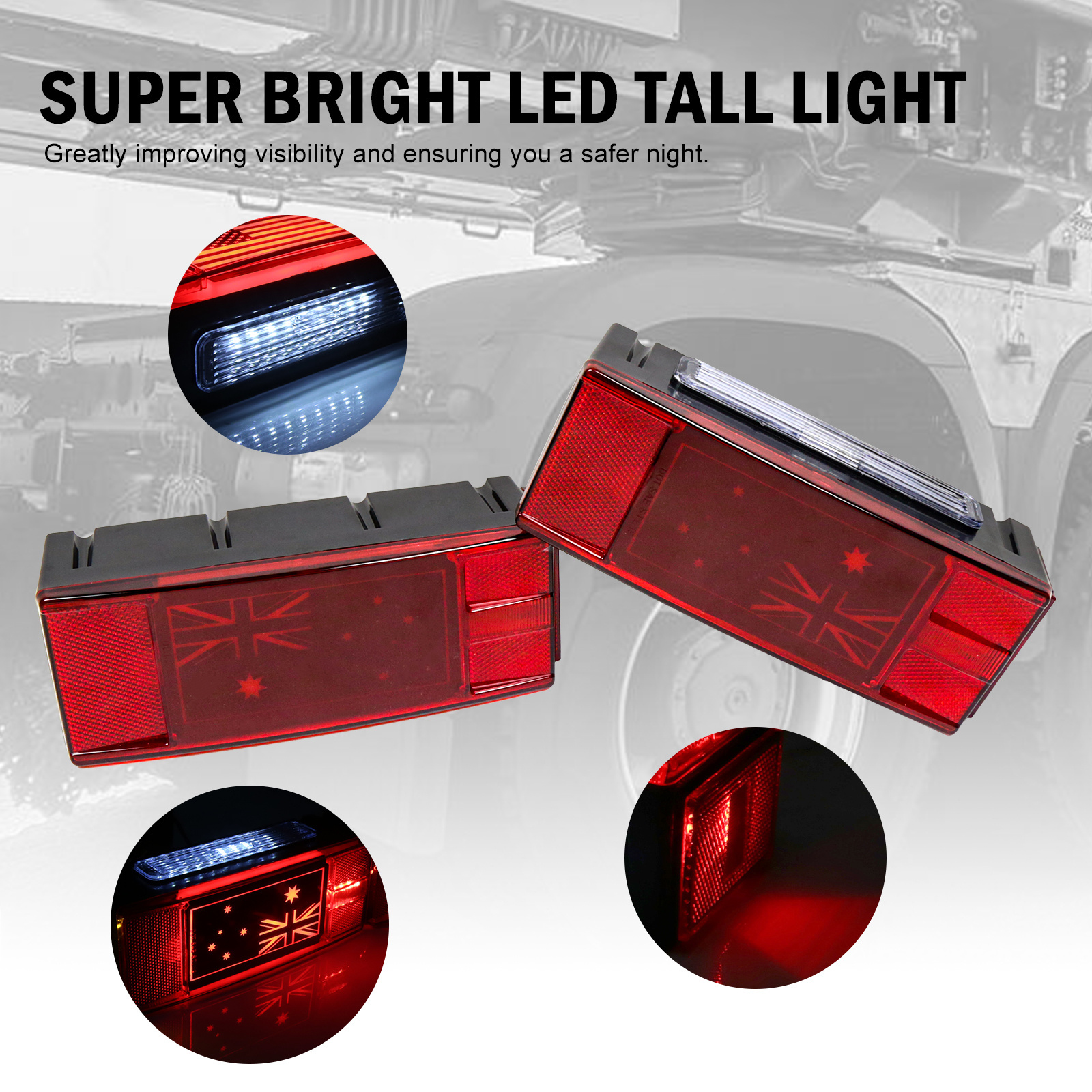 Unique Flag 12V LED Trailer Lights Kit for Trailers, Boat Trailer Truck Marine Camper RV Snowmobile