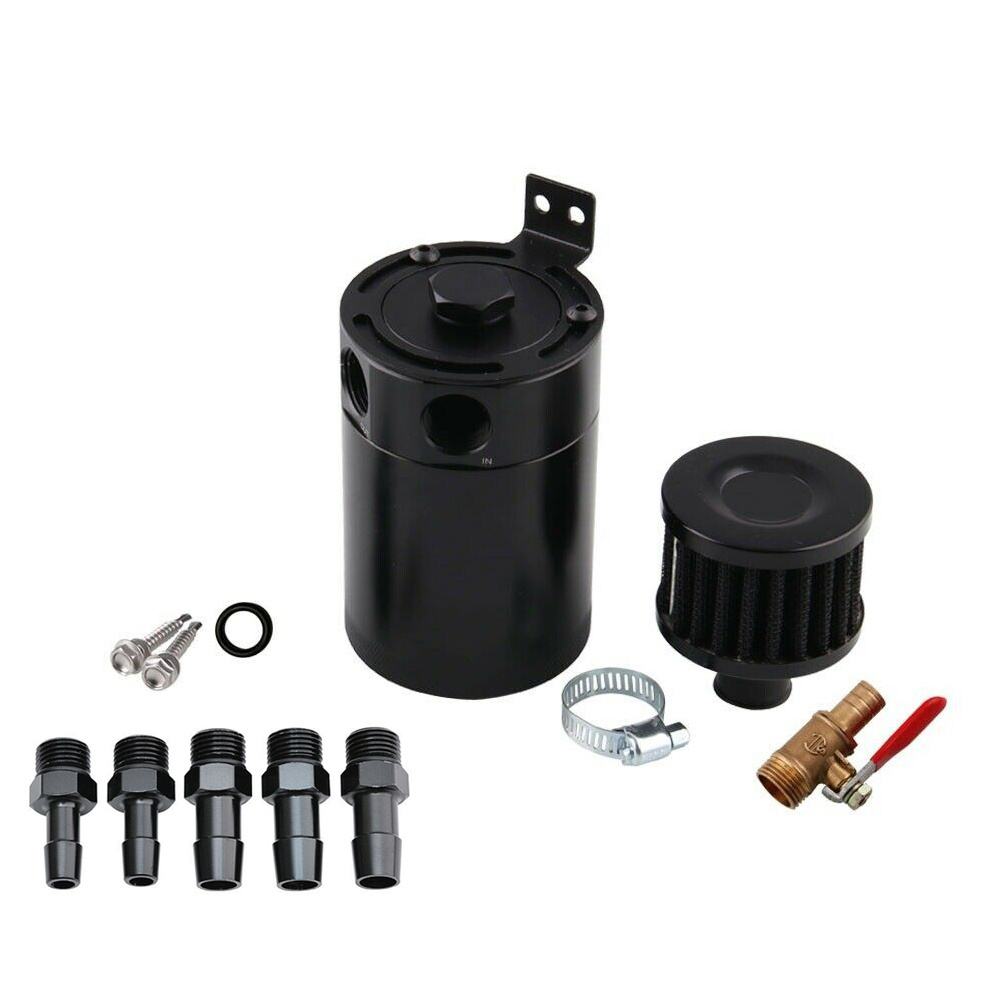 Oil Catch Can Tank 2-Port Baffled Reservoir with Drain Valve Breather Universal