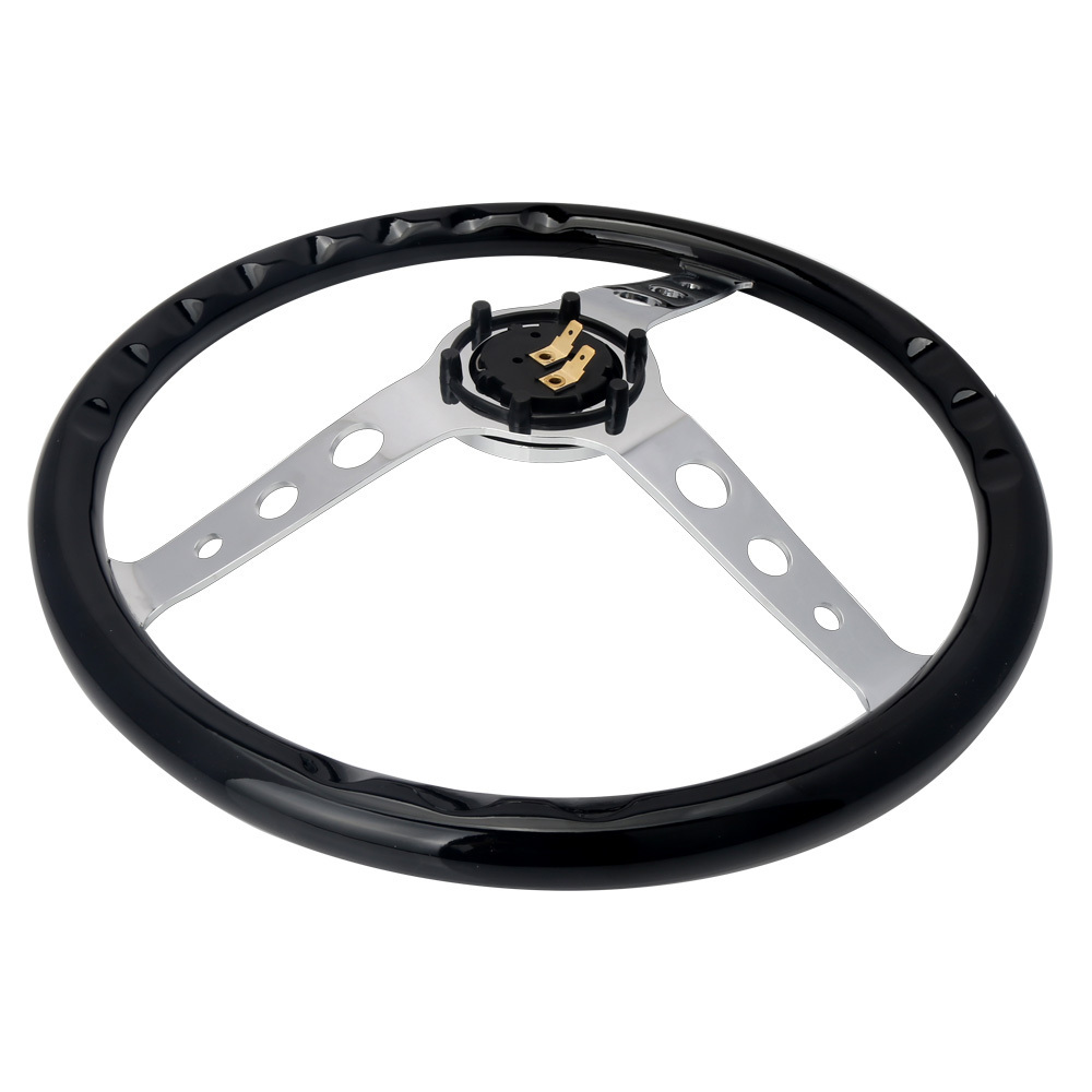 380mm/15'' Wood Car Steering Wheel, Universal Classic chrome spoke Steering Wheel