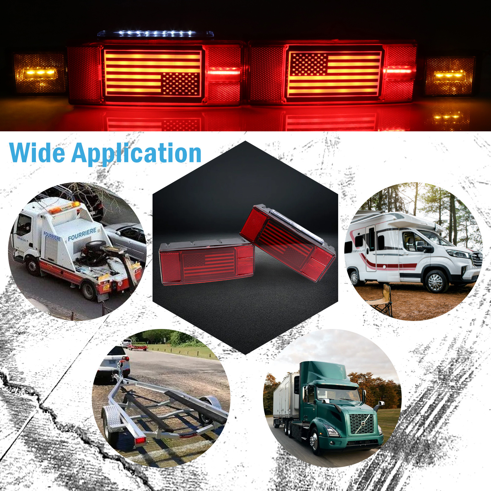 Unique Flag 12V LED Trailer Lights Kit Waterproof Submersible LED Brake Turn License Boat Tail Lights