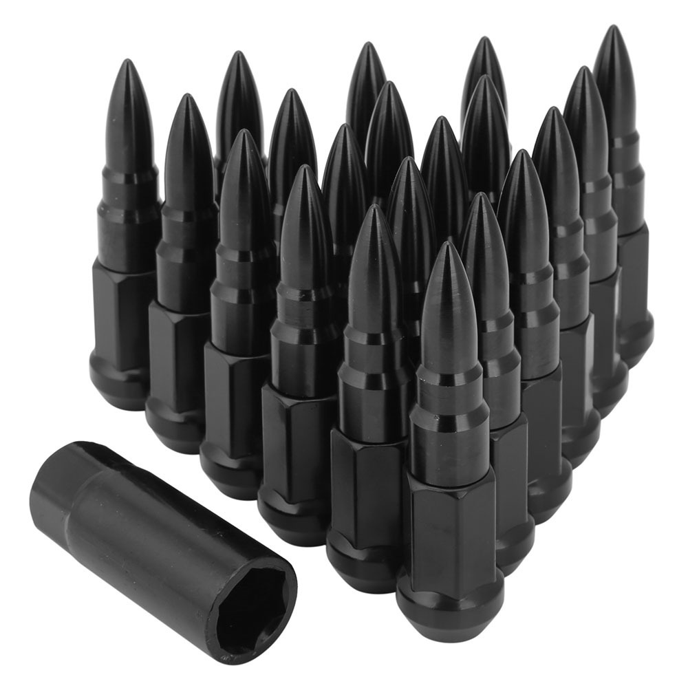 Universal 20 pcs M12x1.5 M12x1.25 Spike Bullet Black Wheels Rims Lug Nuts