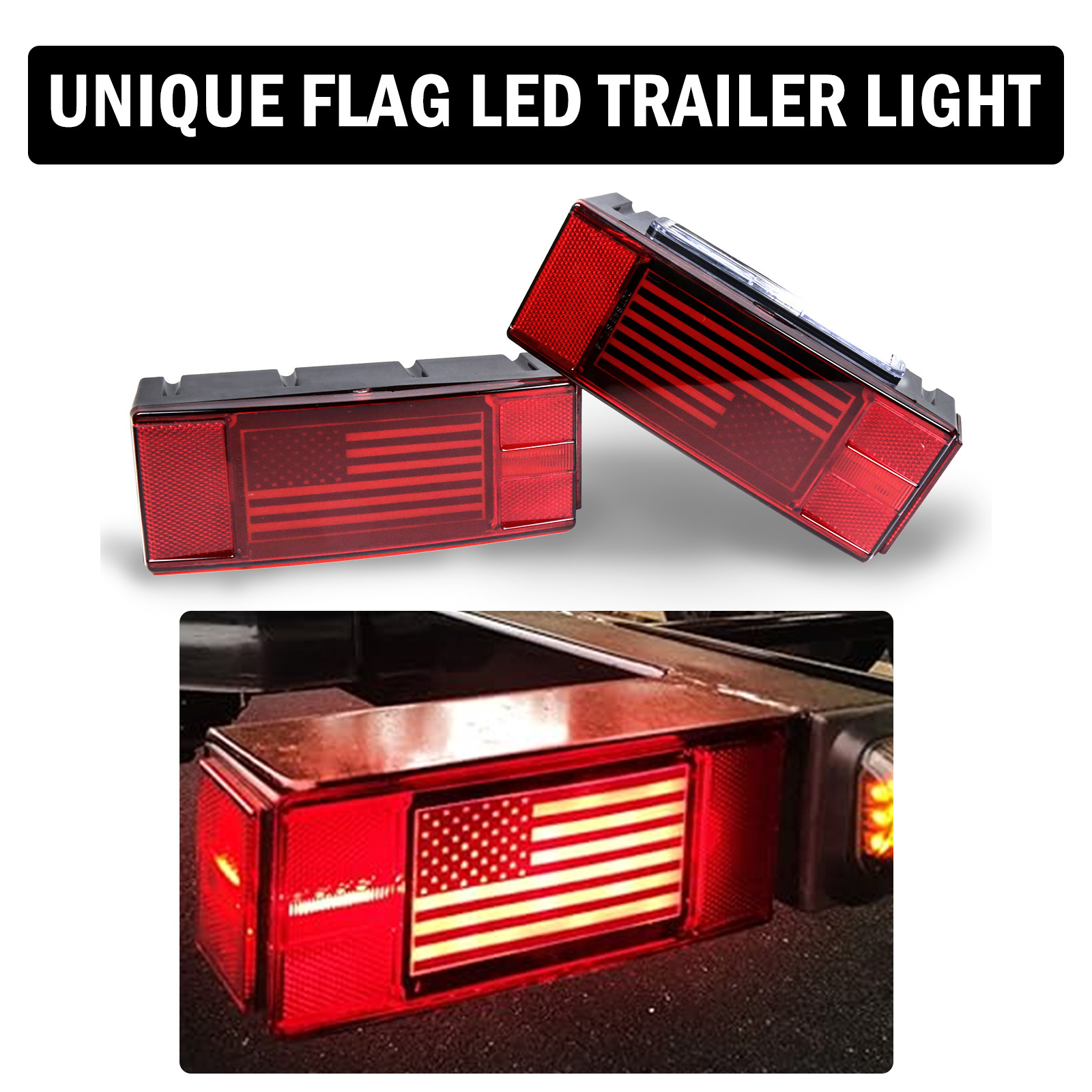 Unique Flag 12V LED Trailer Lights Kit Waterproof Submersible LED Brake Turn License Boat Tail Lights