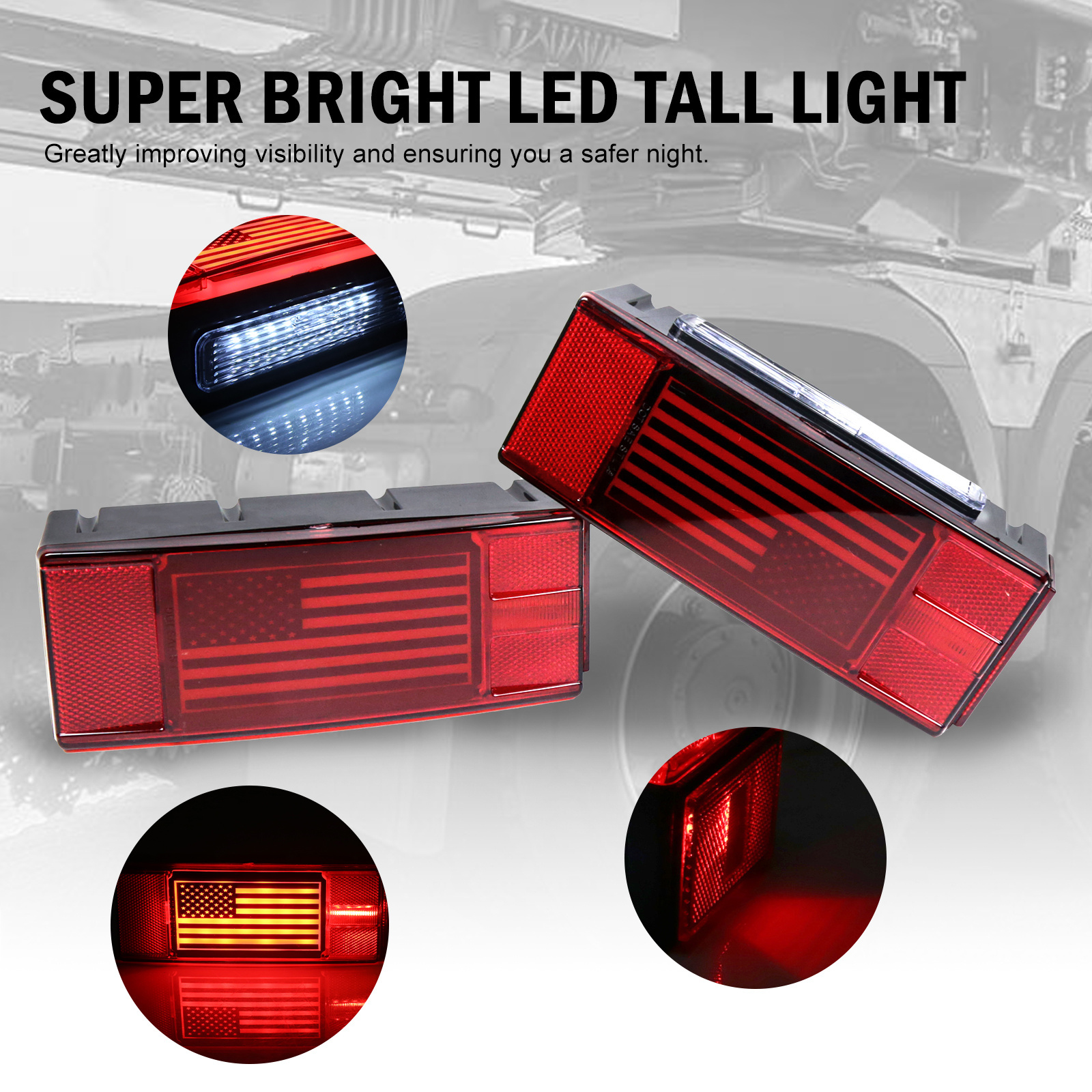 Unique Flag 12V LED Trailer Lights Kit Waterproof Submersible LED Brake Turn License Boat Tail Lights