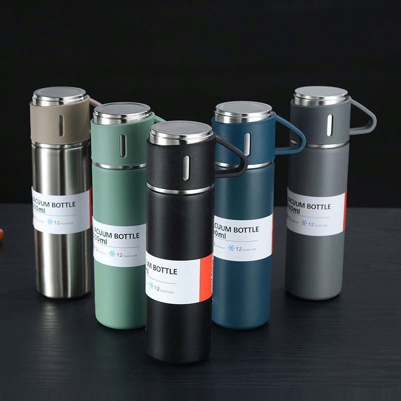 500ml thermal mug gift sets double wall cheap tea cup sets stainless steel vacuum flask sets with 2 extra lids