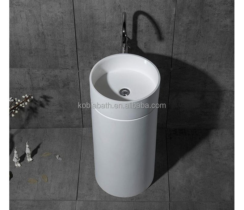 CK3020 Europe-Style Modern Bathroom Stone Resin Solid Surface Glossy Matte White Acrylic Freestanding Pedestal Sink