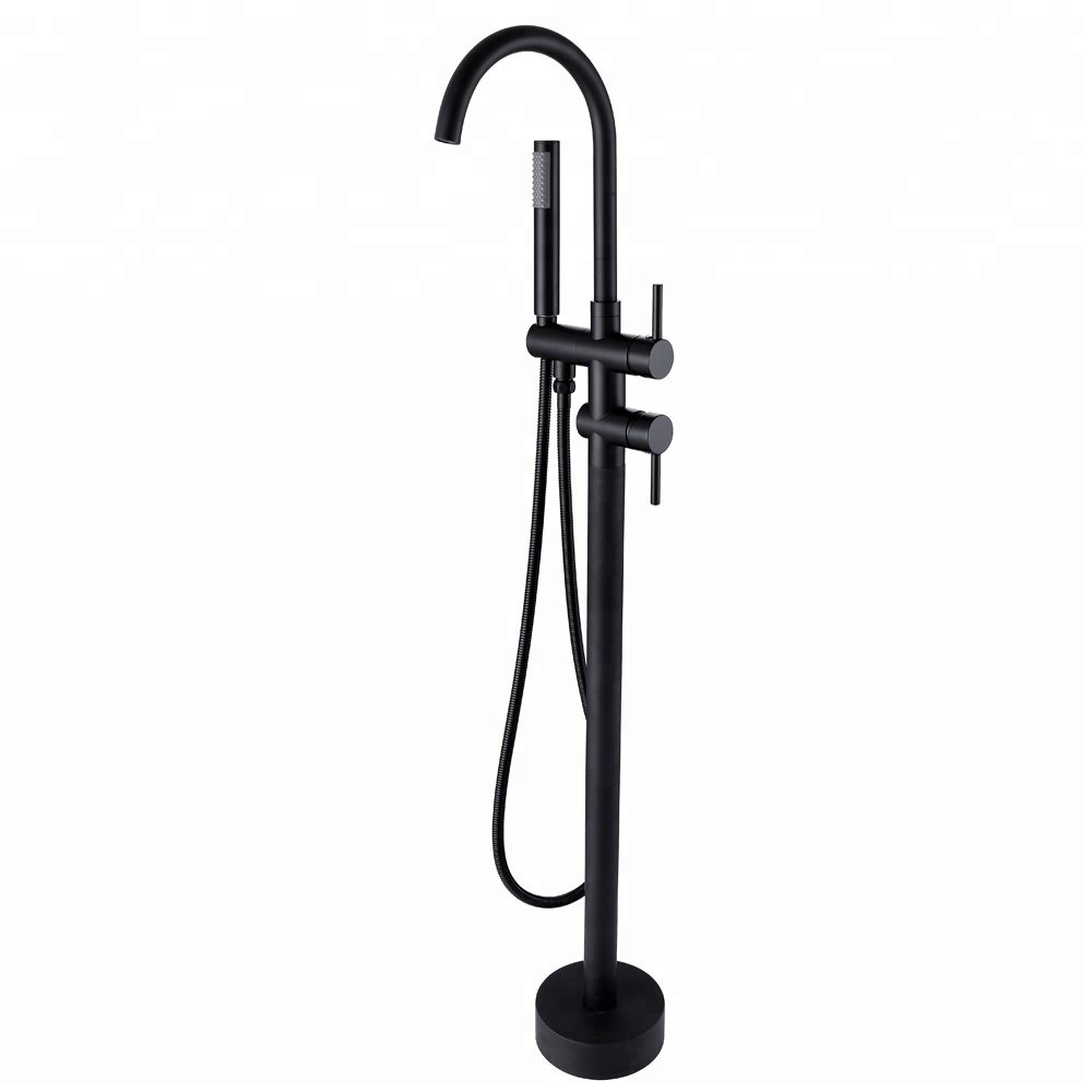 American Faucet Standard Black Freestanding Tub Faucet, CUPC Gooseneck Hot And Cold Water Bathtub Faucet